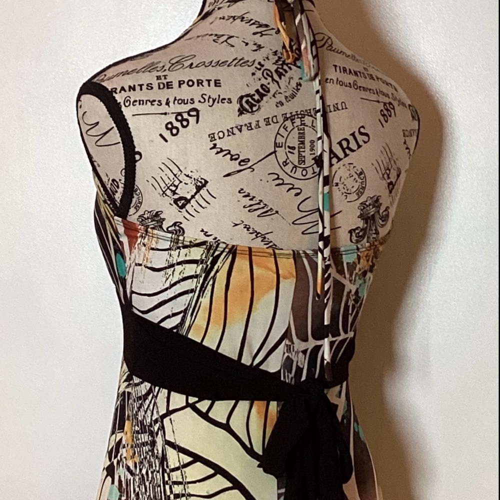 MAXI MULTICOLOR BOHO SUMMER HALTER DRESS BUILT IN BRA by BODY CENTRAL SIZE MED - Picture 7 of 9